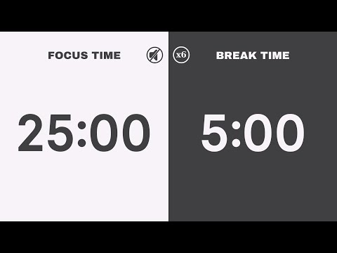 25/5 Pomodoro Timer | 6 x 25 Min Focus | No Music | Study, Work, ADHD