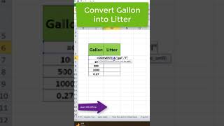 Convert Gallon into Litter in Ms Excel #shorts #learnmsoffice