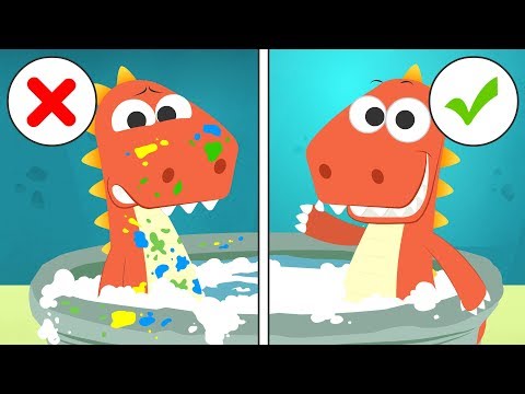 Learn with EDDIE how to Bathe 🛀 Eddie the Dinosaur Bathes after Painting