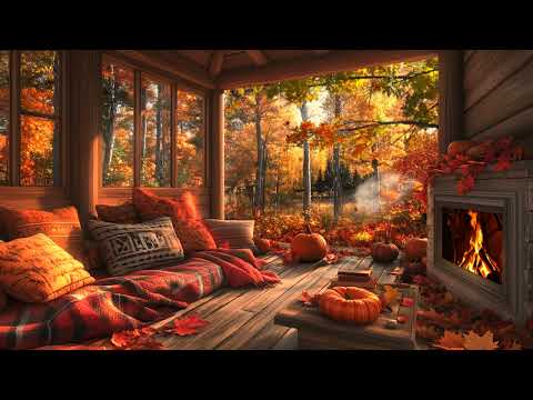 Rainy Autumn Day with Crackling Fireplace in a Cozy Hut Ambience - Relax, Sleep or Study