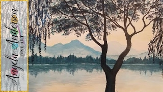 Weeping Willow Acrylic Painting Tutorial | How to Paint Trees and Water Reflections | LIVE