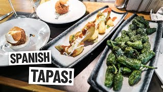 Spanish Food - DELICIOUS TAPAS at Barcelona's Boqueria Market! (Americans Try Spanish Food)