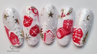 Christmas nail art mix tutorial. Festive village and cosy garments nail art 