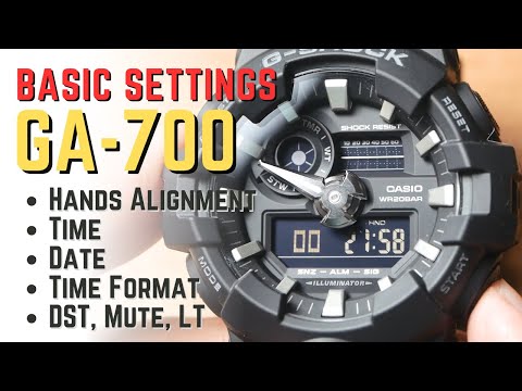 Casio G-Shock GA-700 Quick Settings Tutorial: How to Set Hands Alignment, Time, Date, Format etc