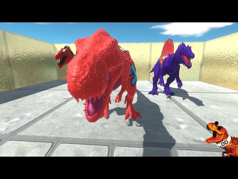 3x MARVEL T REX vs SPINOSAURUS  DEATH FALL - Animal Revolt Battle Simulator