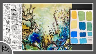 WATERCOLOR  & mixed media - coral reef #1 - Fun Experimental Doodle Painting! 286