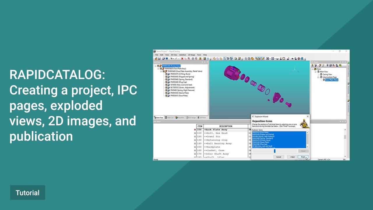 RapidCatalog Tutorial. Creating project, IPC pages, exploded views, 2D images and publication.