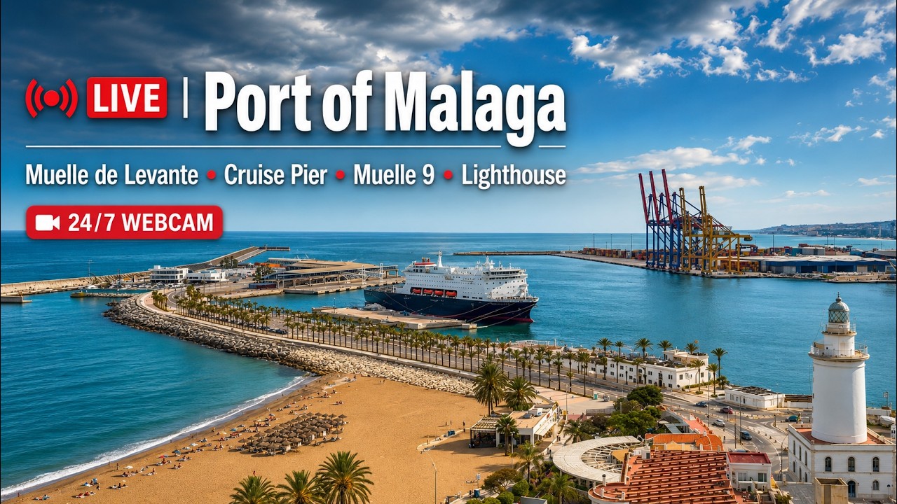 Live webcam view of Port of Málaga & La Farola Lighthouse