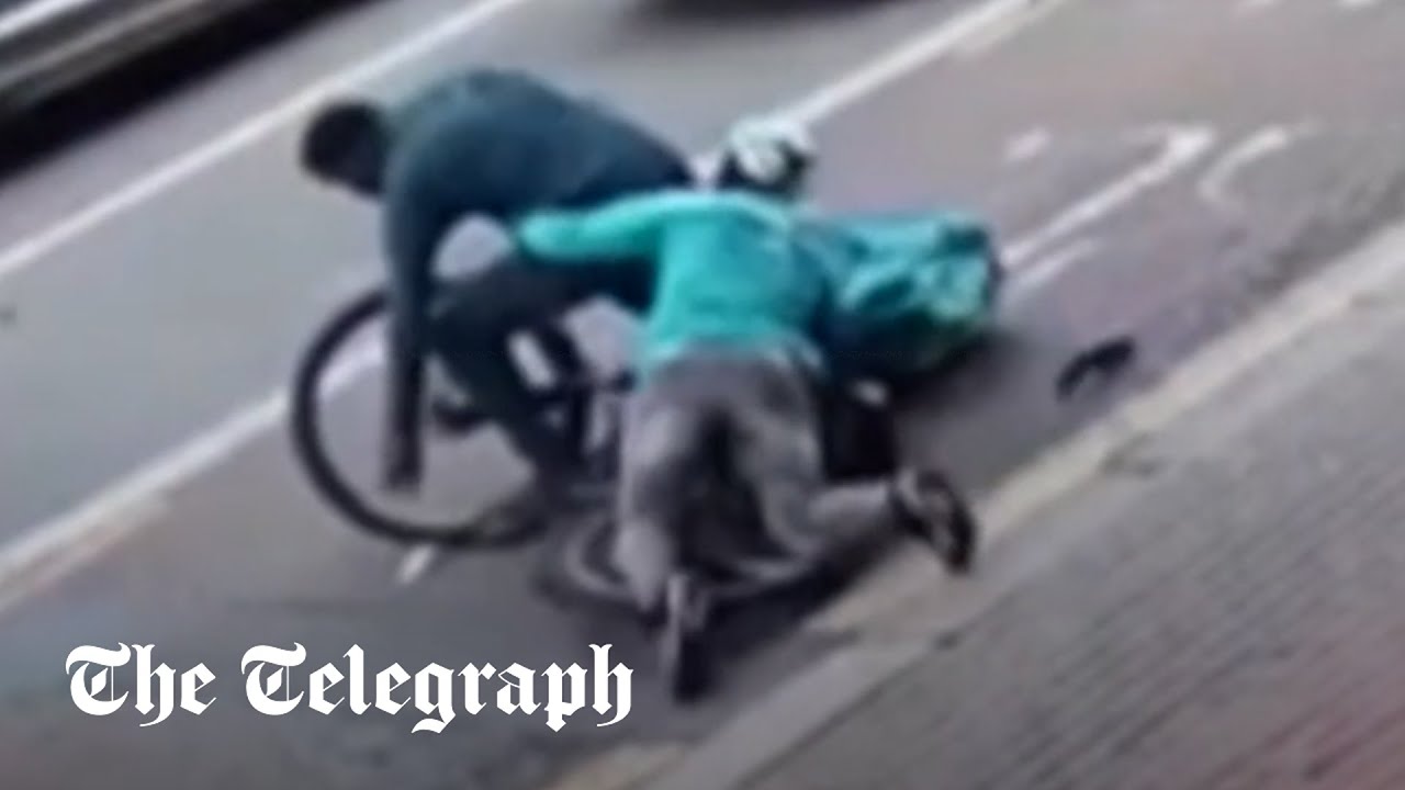 Watch: Deliveroo cyclist fights back against attacker who tries to steal his bike