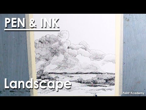 Pen and Ink Drawing Landscape | Learn How to give strokes