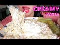 ASMR CREAMY ANGEL HAIR ALFREDO TUNA PASTA PICKLES EATING SOUNDS NO TALKING