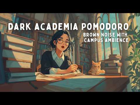 6 Hours | 50 Minute Intervals | Dark Academia Pomodoro | Brown Noise layered with Campus Ambience 📚✨