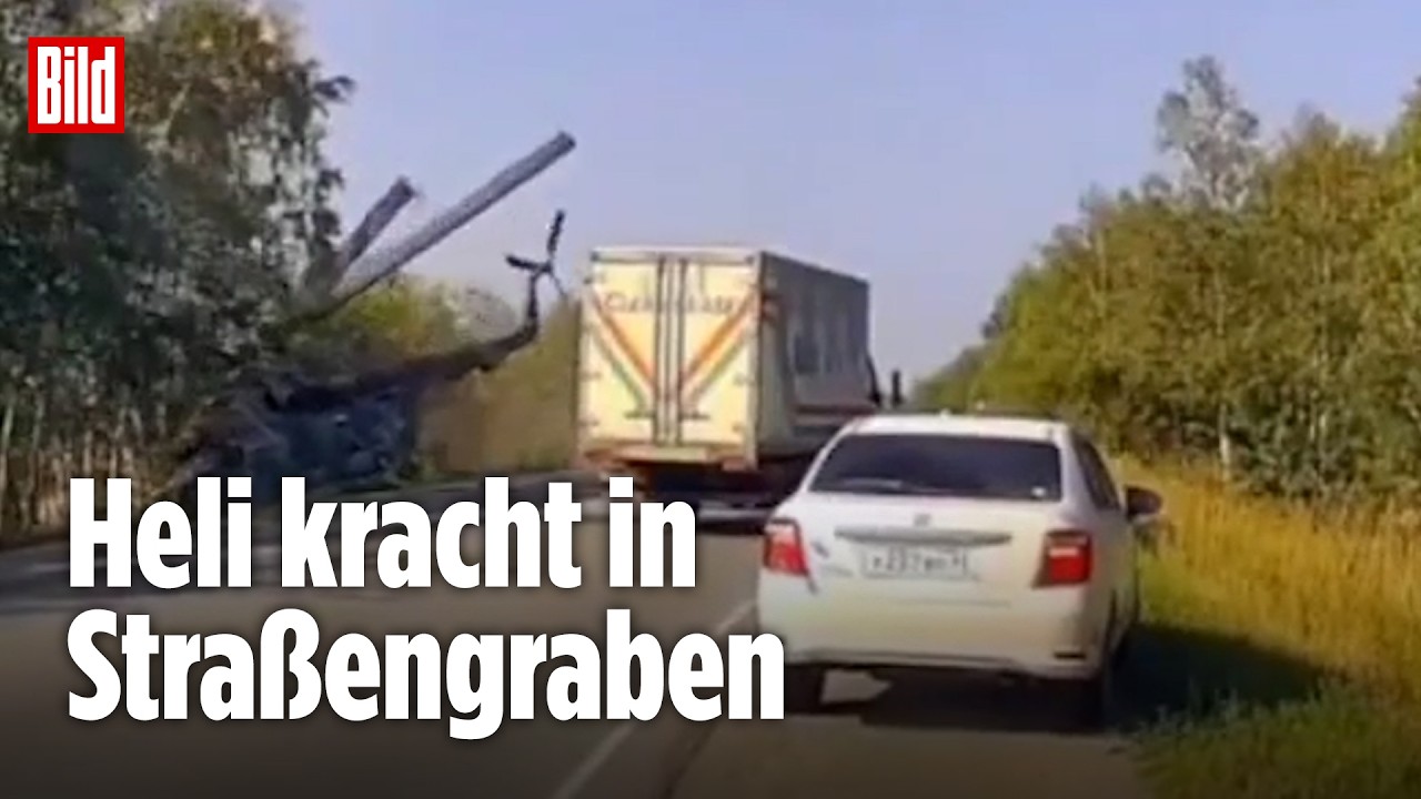 NOTLANDUNG AUF AUTOBAHN: Russischer Mi-8 verliert Kontrolle