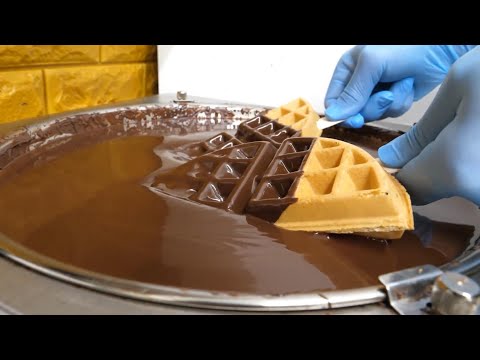 Korean Crispy Chocolate Waffle Delight - Best Street Food Experience!
