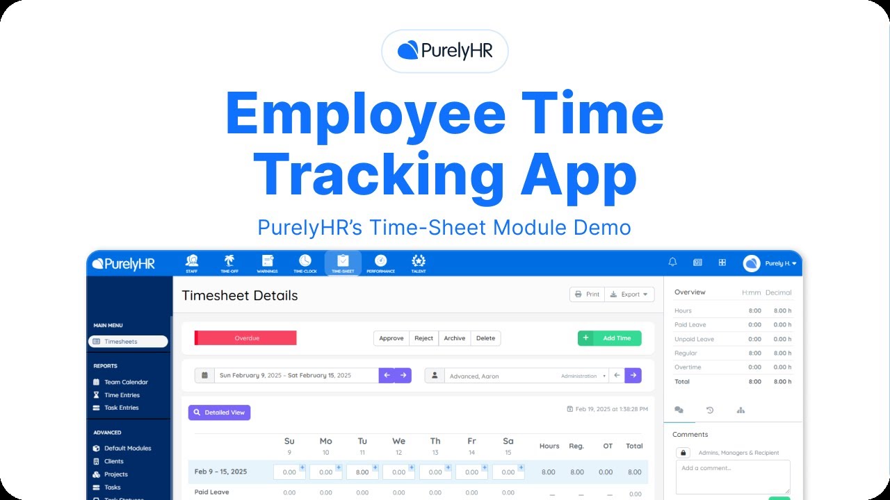 Employee Time Tracking Software: PurelyHR Timesheet Module
