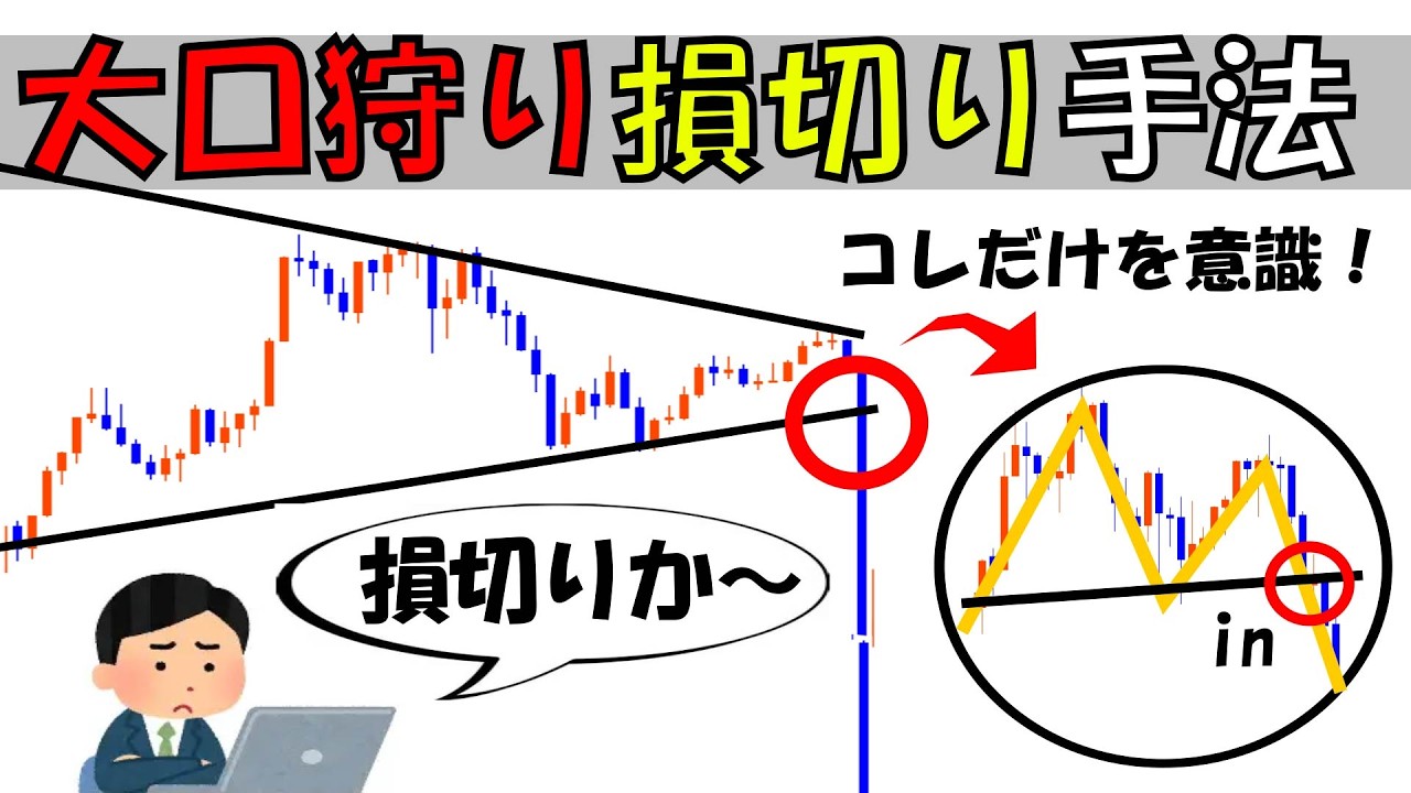 勝った方向に入るだけ、大口の損切りを利益に変える大口狩り損切り手法を解説します。