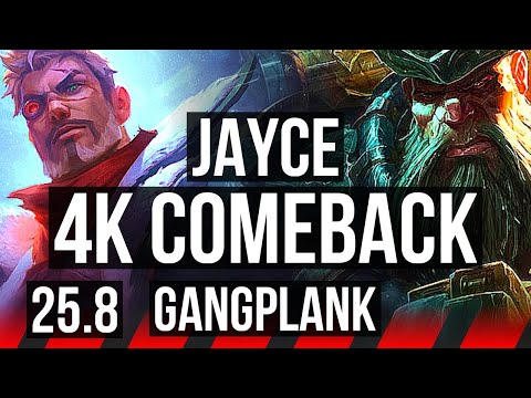 JAYCE vs GANGPLANK (TOP) | 4k comeback, 45k DMG | KR Master | 25.8