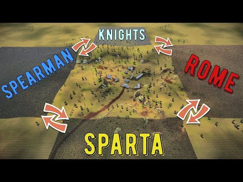Battle Of 4 Armies: Rome - Sparta - Knights - Spearman - UEBS 2