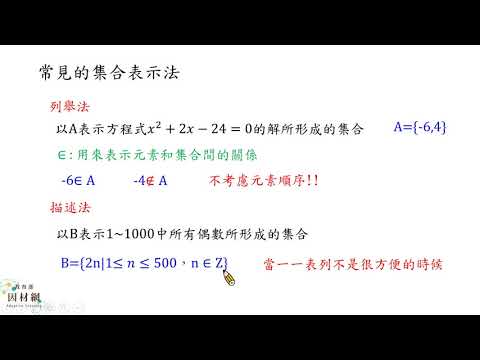 D 10 1 S01 能理解集合 宇集 空集 子集 餘集的意義及其符號表示法 合作夥伴 均一教育平台