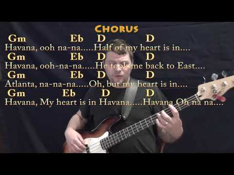 Havana (Camila Cabello) Bass Guitar Cover Lesson in Gm with Chords/Lyrics