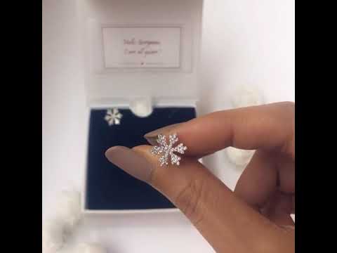 14k rose gold diamond snowflake earrings, snowflake jewelry, custom snowflake  earrings, brilliant round diamonds, KT jewelry