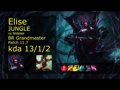 Elise vs Nidalee Jungle - BR Grandmaster 13/1/2 Patch 11.7 Gameplay
