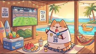 Sunny Poolside Deck with Mochi Cat 🐱 Warm Lofi Jazz for Chill & Study 🏖️ Cozy Vibes