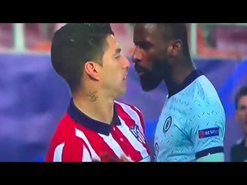 Luis Suarez & Antonio Rudiger square up in Champions League match...