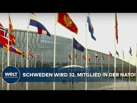BRÜSSEL: NATO-Beitritt von Schweden! Alliierten heißen das Land mit Flaggen-Zeremonie willkommen