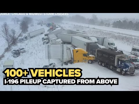 Drone video shows the scope of massive Michigan pileup
