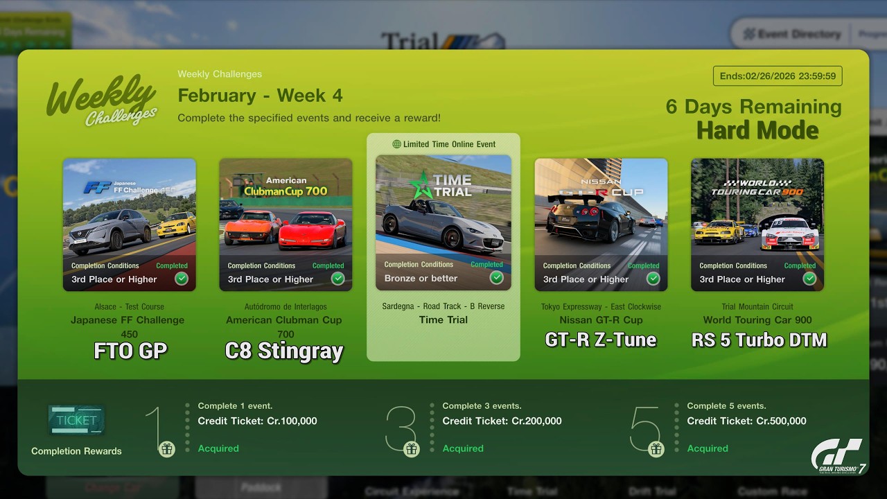 Gran Turismo 7 | Weekly Challenges February 2026 WK.4 - Roadster 12R Time Trial & Re: WTC900