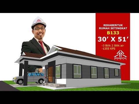 DESIGN RUMAH B133- PELAN RUMAH BANGLO SETINGKAT 3 BILIK (1355 KAKI PERSEGI-30’ X 51’)