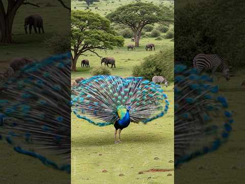 Peafowl bird sound 🦚 Peacock Opens Feathers After Being Scared by Elephant’s Trumpet! Peacock Dance!