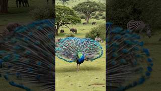 Peafowl bird sound 🦚 Peacock Opens Feathers After Being Scared by Elephant’s Trumpet! Peacock Dance!