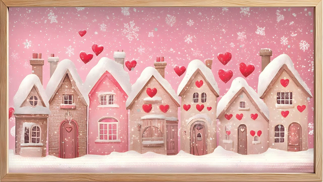 Cozy Valentine Village: 4K Romantic Snowfall Animation for Valentine's Day | Screensaver | 4 Hrs 💖🏡