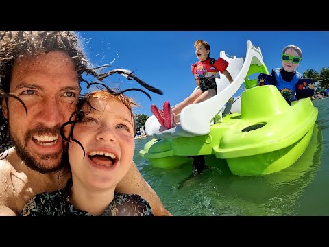 PiRATE SHiP SLiDE!!  Beach Day in Belize with Adley & Niko! the kids mud spa and hair salon in water