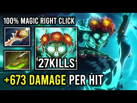 +673 Damage Per Hit Level 30 Late Game 100% Hybrid Magic Right Click Pierce the Veil Muerta Dota 2