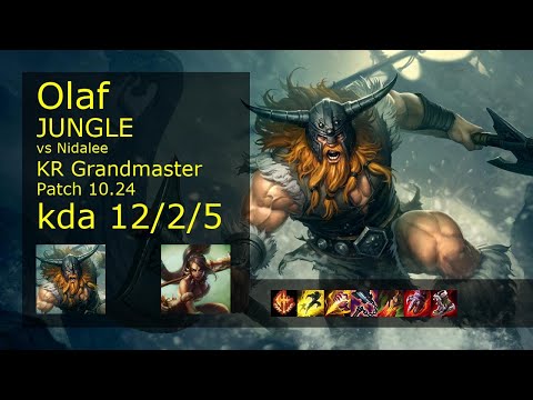 Olaf vs Nidalee Jungle - KR Grandmaster 12/2/5 Patch 10.24 Gameplay // [롤] 올라프 vs 니달리 정글