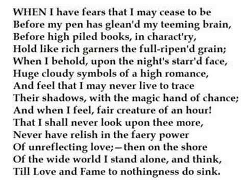 "When I have Fears that I may Cease to be" by John Keats (read by Tom O'Bedlam)