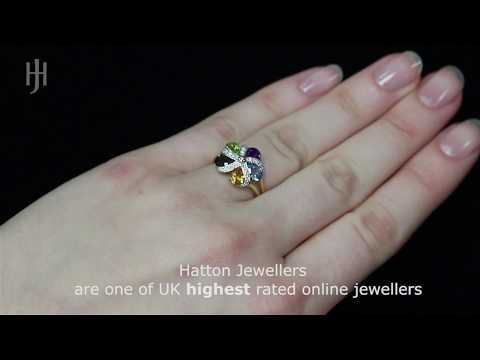 9ct Y/G Diamond & Multi Colour St Flower / Cluster Ring - Hatton Jewellers London HJ307