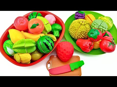 Schneiden von Obst und Gemüse aus Kunststoff, ERDBEER-MAIS-TOMATEN | Plastik vs. Squishy ASMR