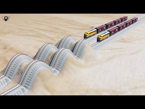 Impossible Weird Speed bumps Rail Tracks VS Trains - BeamNG.Drive
