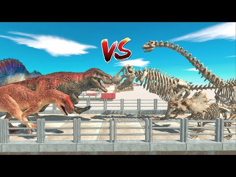 DINOSAURS SKELETON  vs  T-Rex Team DEATHRUN  | Animal Revolt Battle Simulator