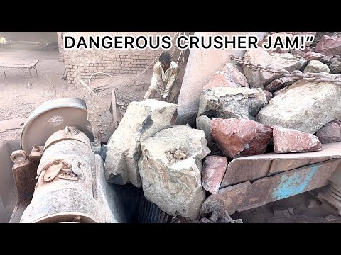 Massive Rock Gets Stuck in Crusher Machine | Worker Risks Everything to Push It! #stonecrusher 