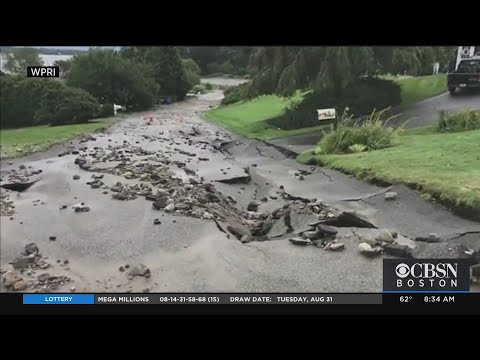 Heavy Rain From Remnants Of Ida Causes Rhode Island Road To Crumble