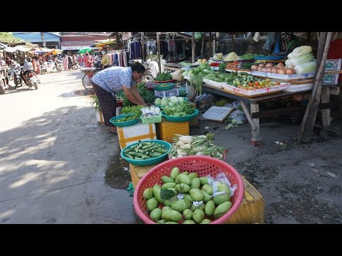Walk Around Street Food Market Near Garment Factory - Morning Daily LifeStyle of Vendor Selling Food