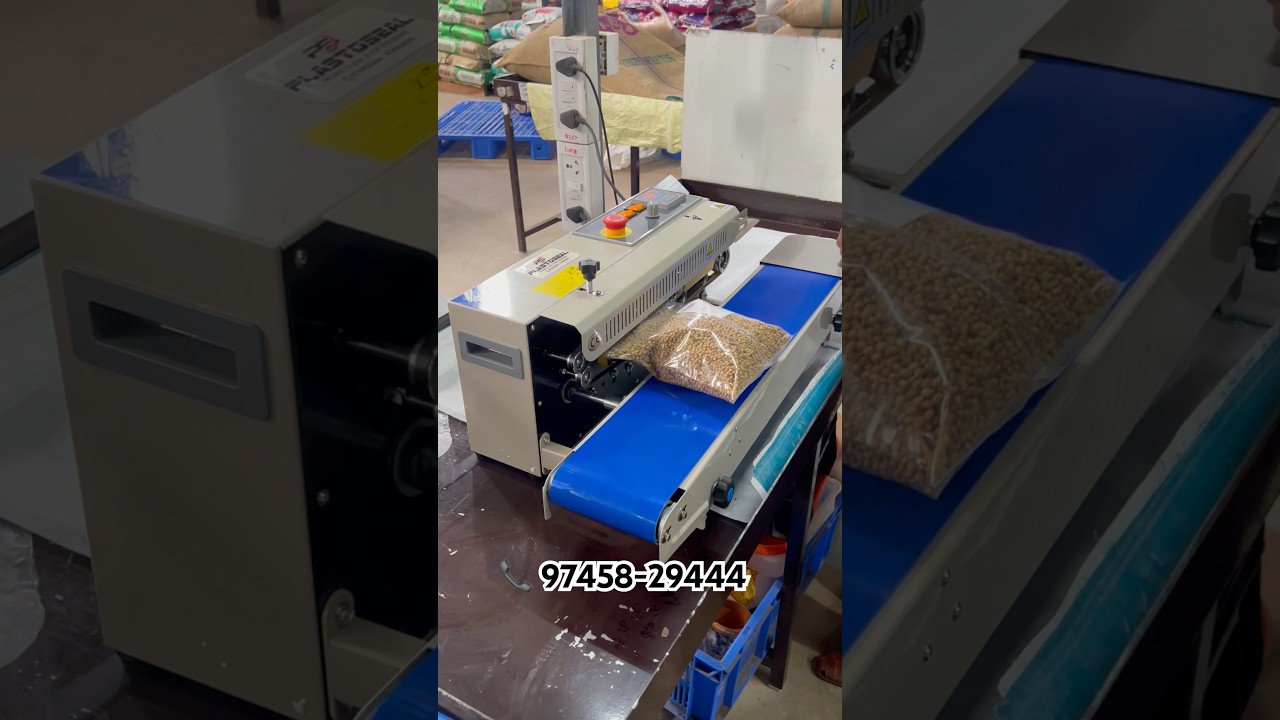 Continuous pouch sealing machine | Conveyour sealer | Plastic pouch packing machine #foodpackaging
