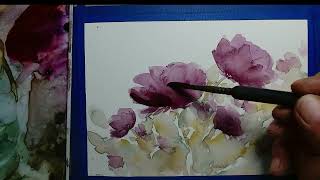 Paint with Me / Simple Watercolor Purple Red Flowers Tutorial