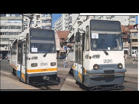 Tramvaiele V3A-93 #296(linia 45) și V3A-93M-2000 #226(linia 24) sosind în stația Banu Manta