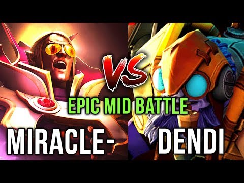 TI7 Winner vs TI1 Winner - Miracle- Invoker vs Dendi Tinker EPIC Solo Mid Battle Dota 2 Gameplay
